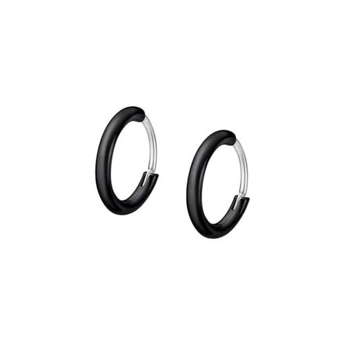 Boucles D'oreilles Créoles - Lotus Style - Ls2174-4/3 - Acier Noir - Design Moderne - Résistantes