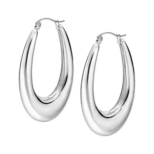 Boucles D'oreilles - Lotus - Créoles Ovales En Acier Inoxydable - Couleur Blanche - Design Moderne - Légeres