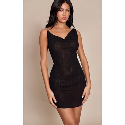 Femme Mini Robe En Maille Tricot Noire À Col Bénitier Et Empiècement | Taille Small