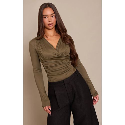 Femme Body Doux Kaki Froncé Devant À Manches Longues | Taille 32