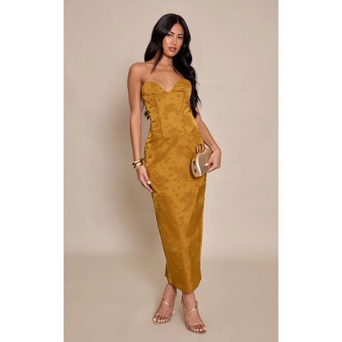 Femme Robe Mi-Longue Corset En Jacquard Vert Olive À Agrafes Et Oeillets Doré | Taille 44