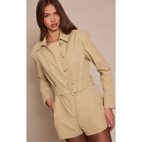 Femme Combishort Style Trench Gris Pierre À Ceinture | Taille 44