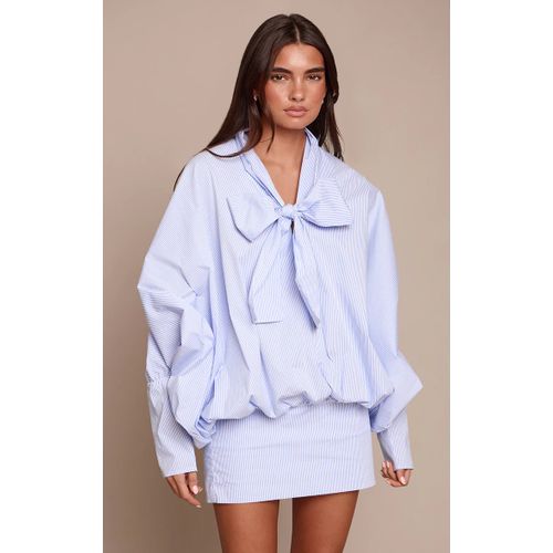 Femme Robe Chemise Ample Bleue À Fines Rayures Et Détail Noué | Taille 38