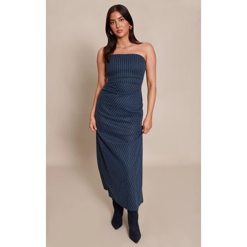 Femme Robe Bustier Longue Brossée Bleu Marine À Fines Rayures | Taille 42