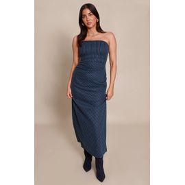 Femme Robe Bustier Longue Brossée Bleu Marine À Fines Rayures | Taille 42