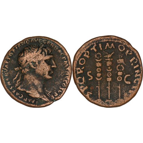 Rome - As - Trajan - 105 Ad - Aigle Légionnaire Et Deux Enseignes - 10.98 G. - Ric.588 - 27-056