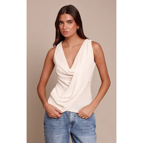 Femme Top Drapé En Mousseline De Soie Crème Sans Manches | Taille 34