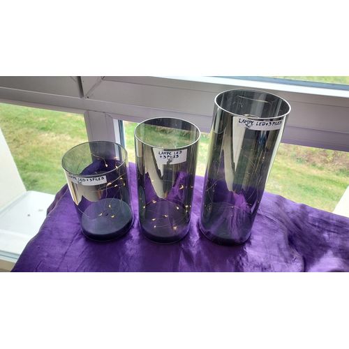 3 Lampes led tubes plastique argentés avec piles Hauteur 29 cm 20 cm 15 cm Diamètre 10 cm