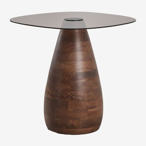 Pack de 2 tables de chevet carrées 50x50 cm en verre trempé Mariana Poignée en bois foncé