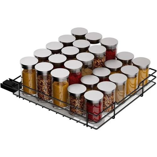 Étagère À Épices Coulissante 27x27x6 Cm Organisateur De Placard En Métal Noir Rangement De Cuisine Sur Rail À Bille