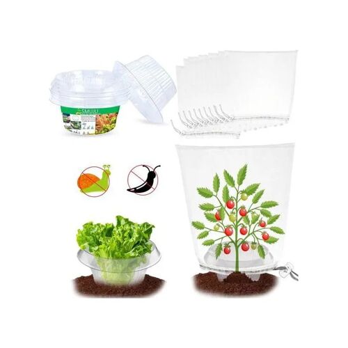 Lot de 25 Colliers Anti-Limaces et 25 Filets de Protection pour Plantes Potager Jardin Contre Insectes Oiseaux et Gel
