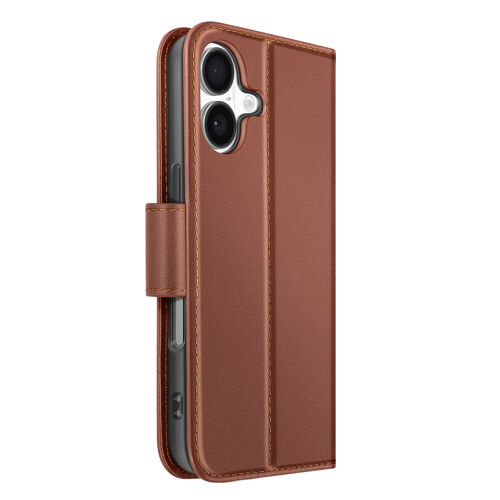 Étui Portefeuille pour iPhone 17 en Cuir Premium avec Fonction Stand Marron