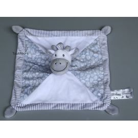Doudou girafe plat gris blanc Shima