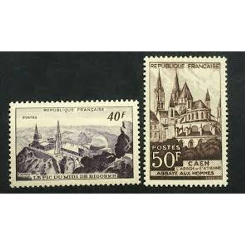 Monuments Et Sites : Pic Du Midi De Bigorre Et Abbaye De Caen La Paire Année 1951 N° 916 917 Yvert Et Tellier Luxe