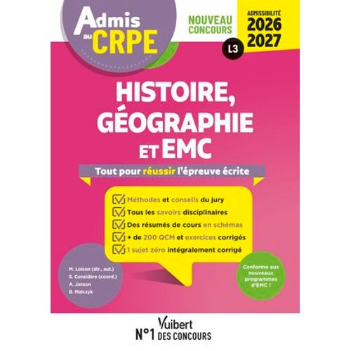 Admis Au Crpe 2026-2027 - Epreuve Écrite D'admissibilité L3 - Histoire Géographie Emc