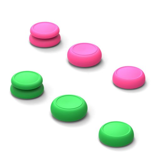 Set de grips pour pouces et capuchons de joystick analogique Skin CQC et FPS pour Nintendo Switch et Switch OLED Joy-Con SAVAGE RAVEN by Skull & Co., rose fluo + vert, 3 paires (6 pièces)