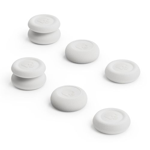 Set de Thumb Grip, capuchons de joystick Skin, CQC et FPS pour manette Nintendo Switch Pro & manette PS5 / PS4 / Slim/Pro SAVAGE RAVEN by Skull & Co., Blanc, 3 paires (6 pièces)