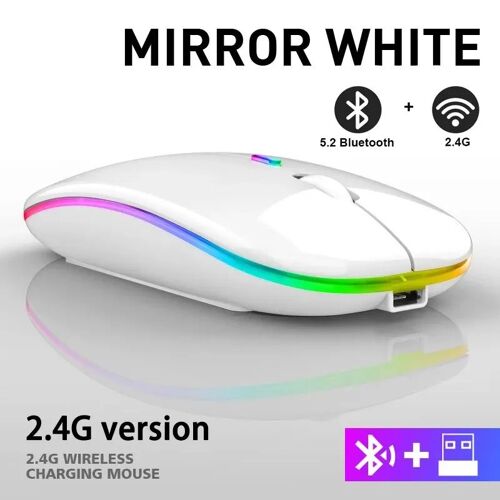 Souris Bluetooth sans fil aste RVB, souris d'ordinateur rétroéclairée par LED, souris de jeu ergonomique pour ordinateur portable, PC, 3600 ug I White