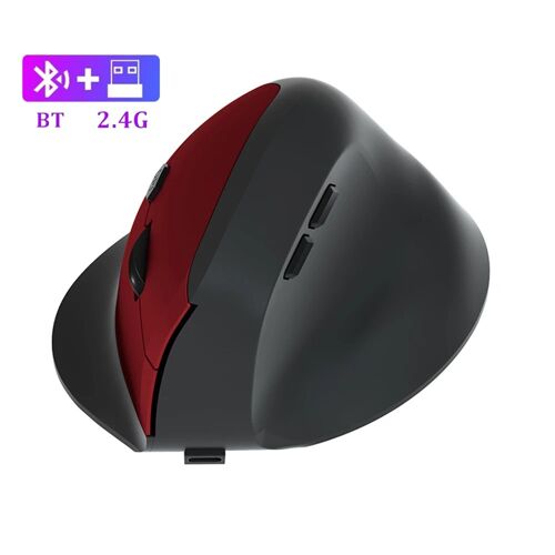 Souris Bluetooth souris verticale ergonomique 2.4G souris optique sans fil 3 DPI réglables 800/1200/1600 6 boutons pour ordinateur portable de bureau BT 2.4G Red