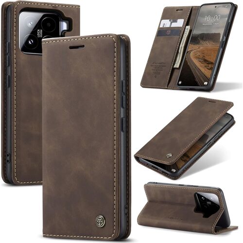 acdsgd-Coque pour Xiaomi 15 5G Housse Cuir Premium Etui Rabat Pochette Portefeuille Fentes Cartes Magnétique,Étui Protection pour Xiaomi 15 5G,Café