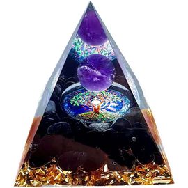 Pyramide D'Orgonite À 7 Chakras, Décoration Feng Shui En Cristal Naturel De Guérison Reiki, Cristal De Guérison En Améthyste Pour Divination, Méditation, Yoga, Protection Équilibrante 6 Cm