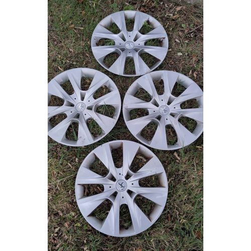 Jeu Complet De 4 Enjoliveurs Peugeot 15" Pouces " 96738446277 Original Genuine Omaier 5184m Ind 1 Moulé Pour Peugeot 208 Et Autres Quatre Argent Plata Silver