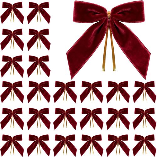 24Pcs Velvet Noël arcs pour Arbre de Noël Ruban , Guirlande, Cadeau d'emballage, fête, Twist Cravate arcs pour la Maison décor de Vacances(Bourgogne)