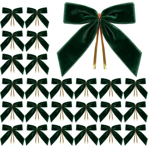 24Pcs Velvet Noël arcs pour Arbre de Noël Ruban , Guirlande, Cadeau d'emballage, fête, Twist Cravate arcs pour la Maison décor de Vacances - Vert foncé