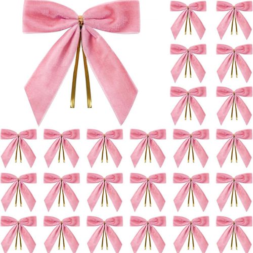 24Pcs Velvet Arc de Noël Ruban pour Sapin - Guirlande, fête, Mariage, Cadeau Décoration(Rose)