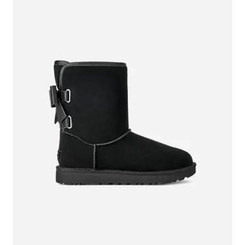 Ugg Classic Short Bailey Leather Bow Boot In Black, Taille 37, Daim
