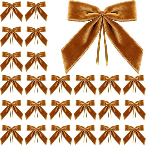 24Pcs Velvet Arc de Noël Ruban pour Sapin - Guirlande, fête, Mariage, Cadeau Décoration(Chameau)