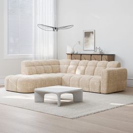 Canapé d'angle 6 places en tissu beige