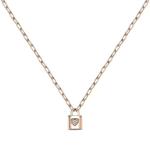 Collier La Petite Story En Métal Rose Et Cristal - La Petite Story - Cadenas Et Coeur - 40 Cm - Femme