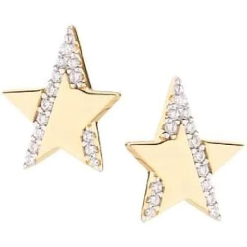 Amen Boucles D'oreilles Étoile Plate En Argent Doré Avec Zircons, Small, Argent, Zircone Cubique