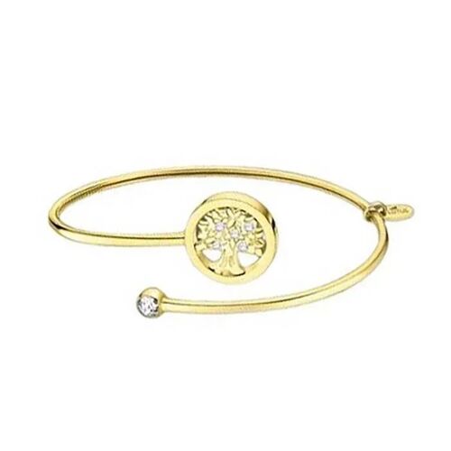 Bracelet Jonc Femme - Lotus - Acier Doré - Arbre De Vie - Oxyde De Zirconium - Jaune