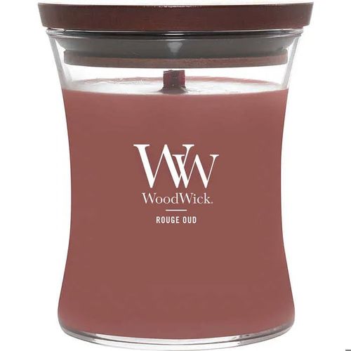 Bougie - WOODWICK - Moyenne - Rouge - Parfum Oud - Cire et Verre