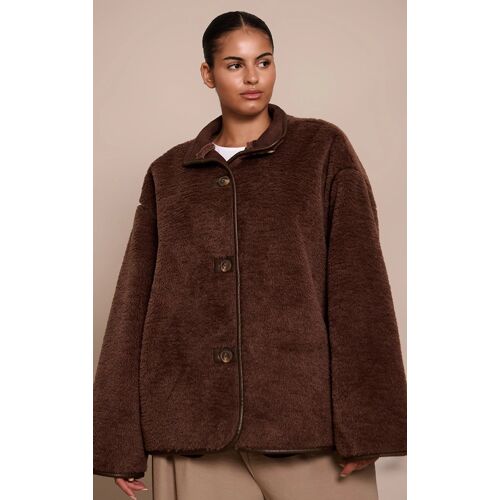 Femme Plus Manteau En Imitation Mouton Chocolat À Parties Contrastantes En Pu | Taille Xl
