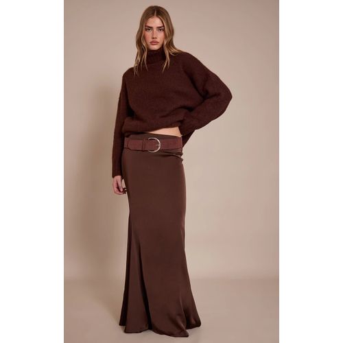 Femme Jupe Longue Fluide Satinée Chocolat Foncé | Taille 36