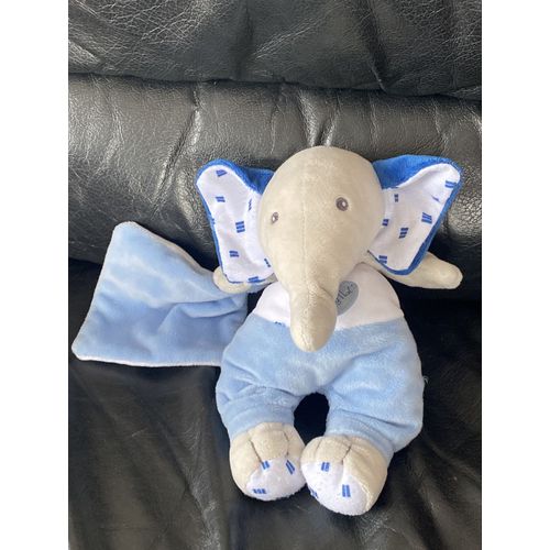 Baby'Nat Edgar et Eglantine Peluche avec mouchoir éléphant bleu 23 cm