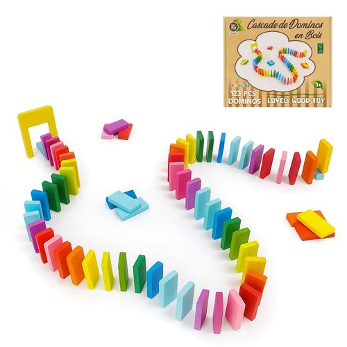 Cascade De Dominos 123 Pièces – Jeu En Bois Coloré Pour Créer, Construire Et Déclencher Des Réactions En Chaîne