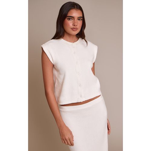 Femme Top Carré Épais Doux Côtelé Brossé Crème Sans Manches | Taille 40