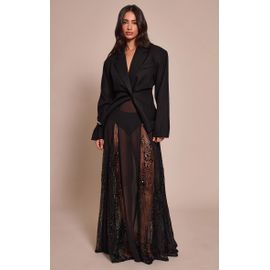 Femme Petite Jupe Longue Fluide Noire À Parties Contrastées Et Sequins | Taille 36