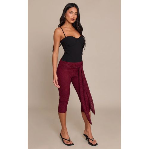 Femme Pantalon Capri En Dentelle Texturée Prune À Détail Drapé | Taille 44