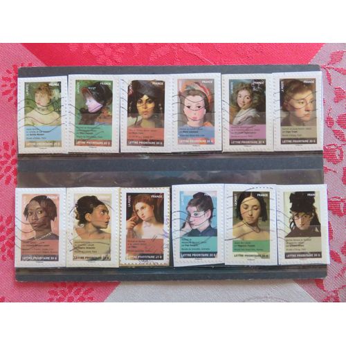 Lot De 12 Timbres Autoadhésifs Oblitérés - "Portraits De Femmes Dans La Peinture" - 2012