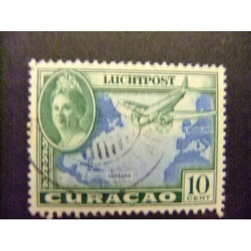 40 Curaçao 1943 / Avion En Vuelo Y Reina Wilhelmine / Yvert Pa 25 Fu