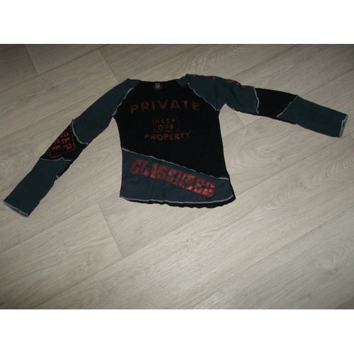 Tee Shirt Jennyfer Noir, Gris, Écritures Rouges Brillantes L Tbe