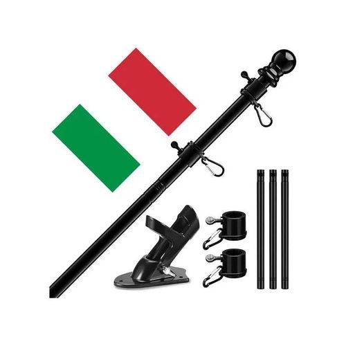 Mât de Drapeau Noir Réglable 150 cm en Acier Inoxydable avec Drapeau Italien 150x90 cm pour Mur, Façade, Balcon