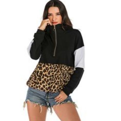 Pull Sweet Panthere Capuche Sweat Poche Panthère Fantaisie Grande Taille Manches Longues Noir Blanc Fauve Zip Large