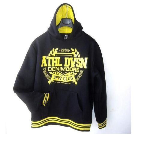 Pull Athl Dysn Denimcore Spw Club Sweat Pullover Haut Jogging Capuche Poche Noir Jaune Xxl Grande Taille Large Sportif Epais Qualite