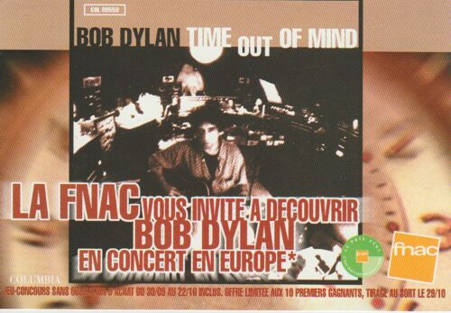 Bob Dylan : Time Out Of Mind, Carte-Postale Promo Fnac